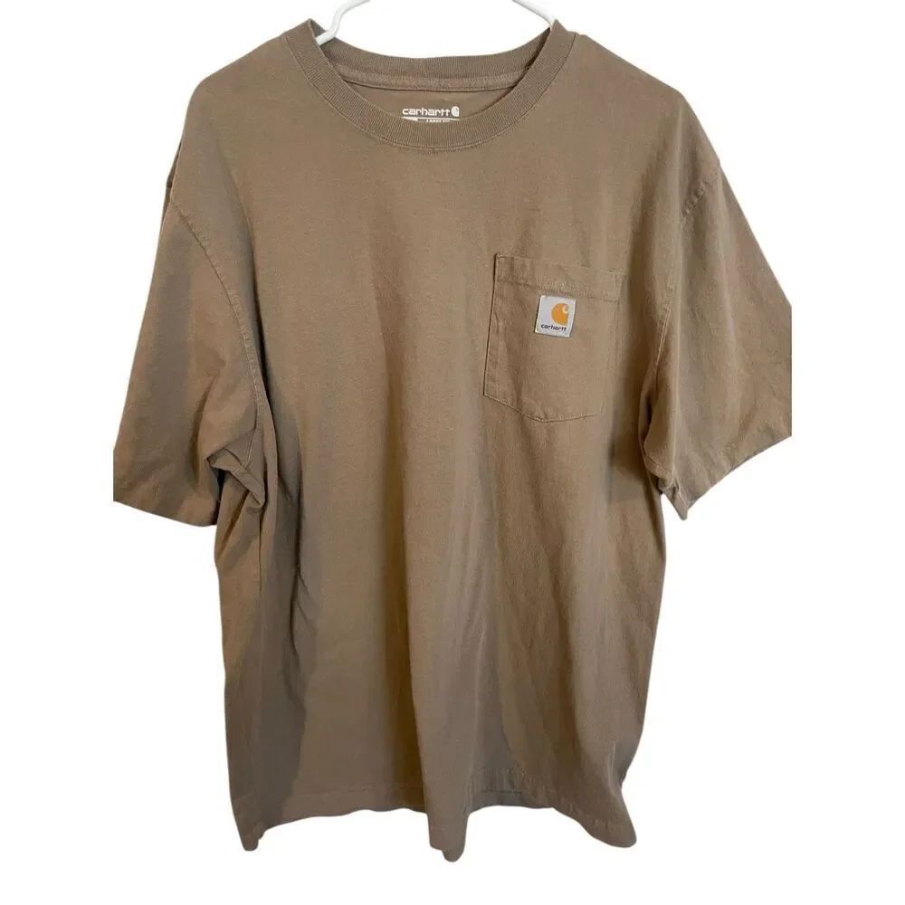 Carhartt Men's Tan Loose Fit Heavyweight Short-Sleeve Pocket T-Shirt Size Large